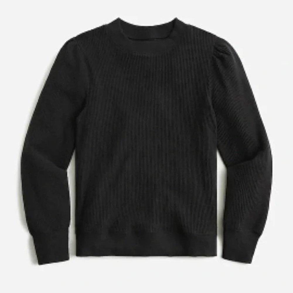 J.Crew Brushed‎ rib puff-sleeve crewneck BM321, Large